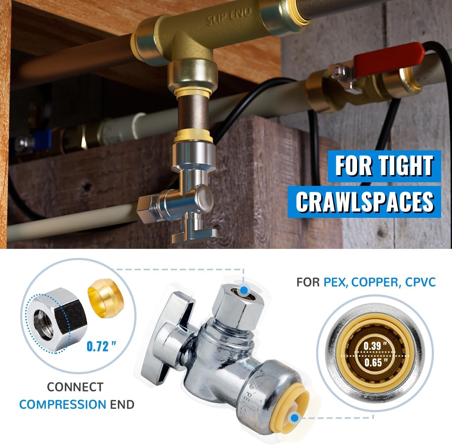 12-Pack 1/2 x 3/8 Angle Stop Valves, Lead-Free Brass Plumbing Fittings