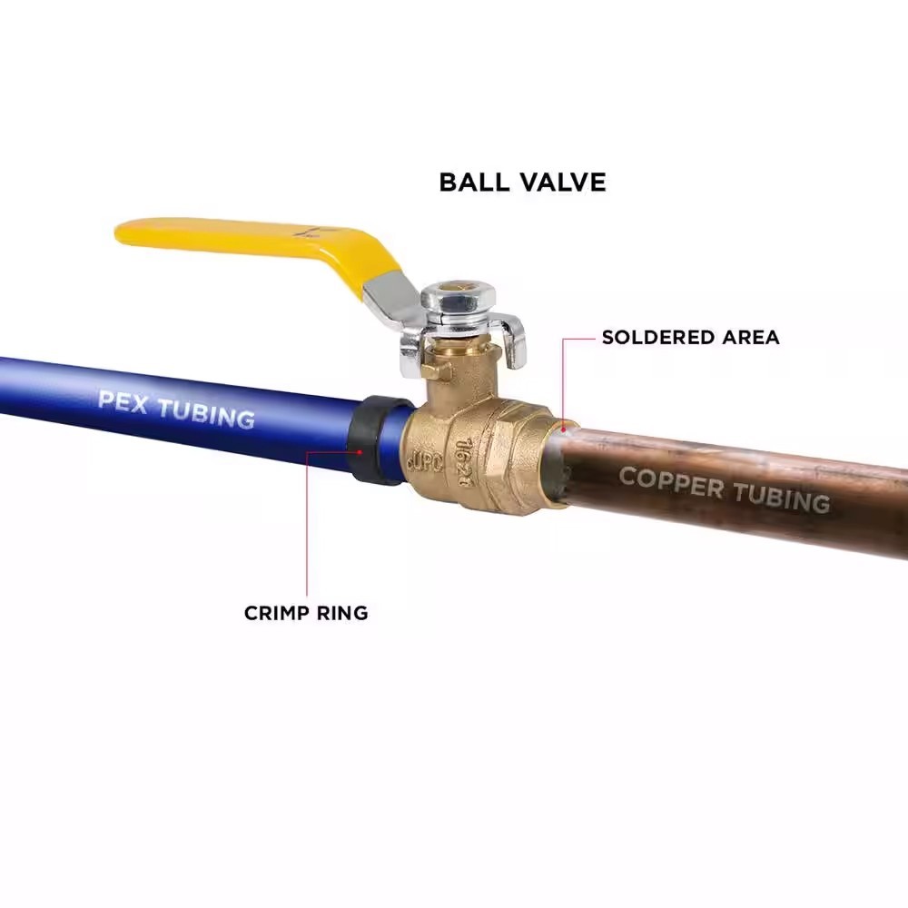 10 Pieces 1/2″ Pex Sweat Ball Valve, Pex B Crimp, Lead Free Brass, Full Port