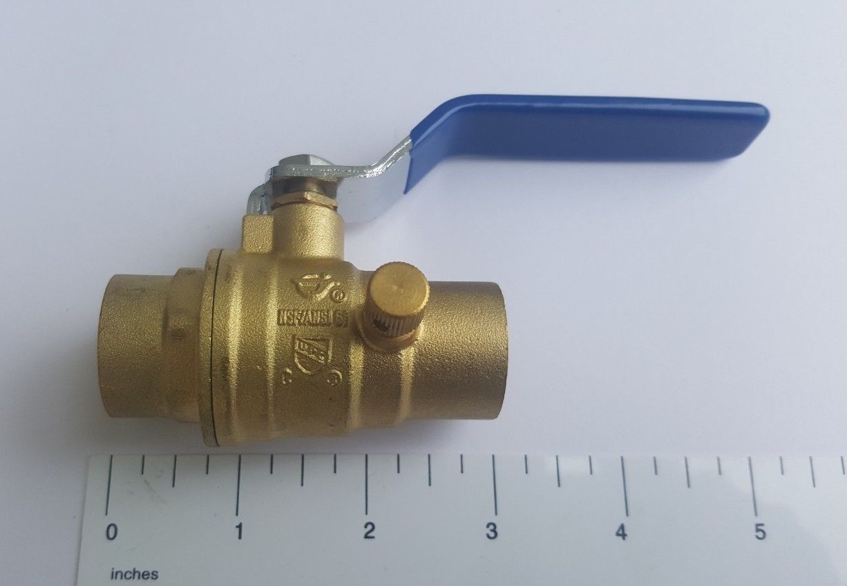 1 PIECE 3/4″ SWEAT BALL VALVE WITH DRAIN AND CAP, LEAD FREE BRASS, 600 WOG