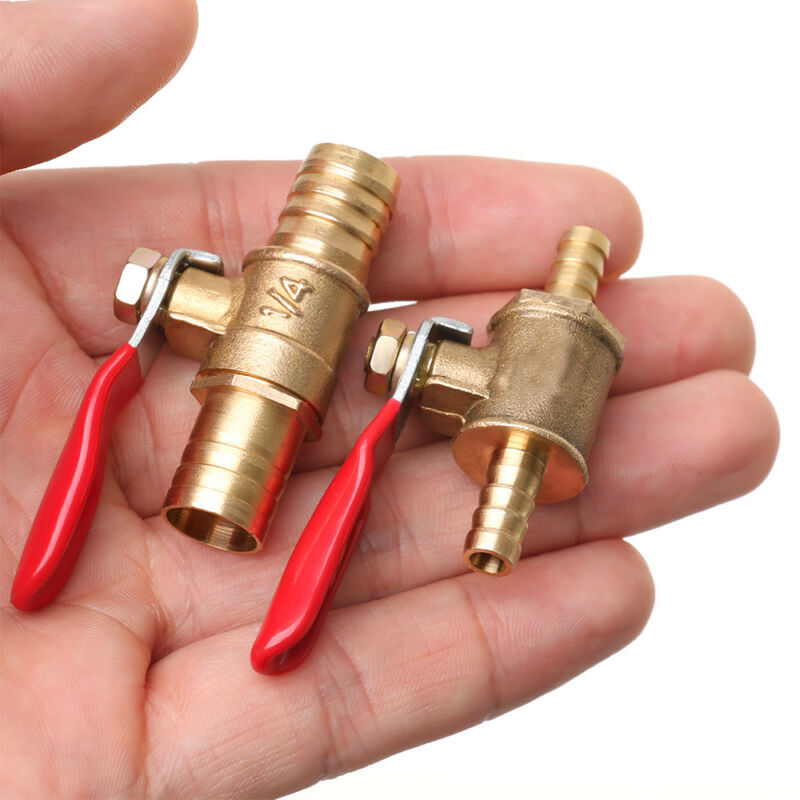 6/8/10/12mm Hose Barb Inline Water/Air Gas Fuel Line Shut-off Brass Ball Valve
