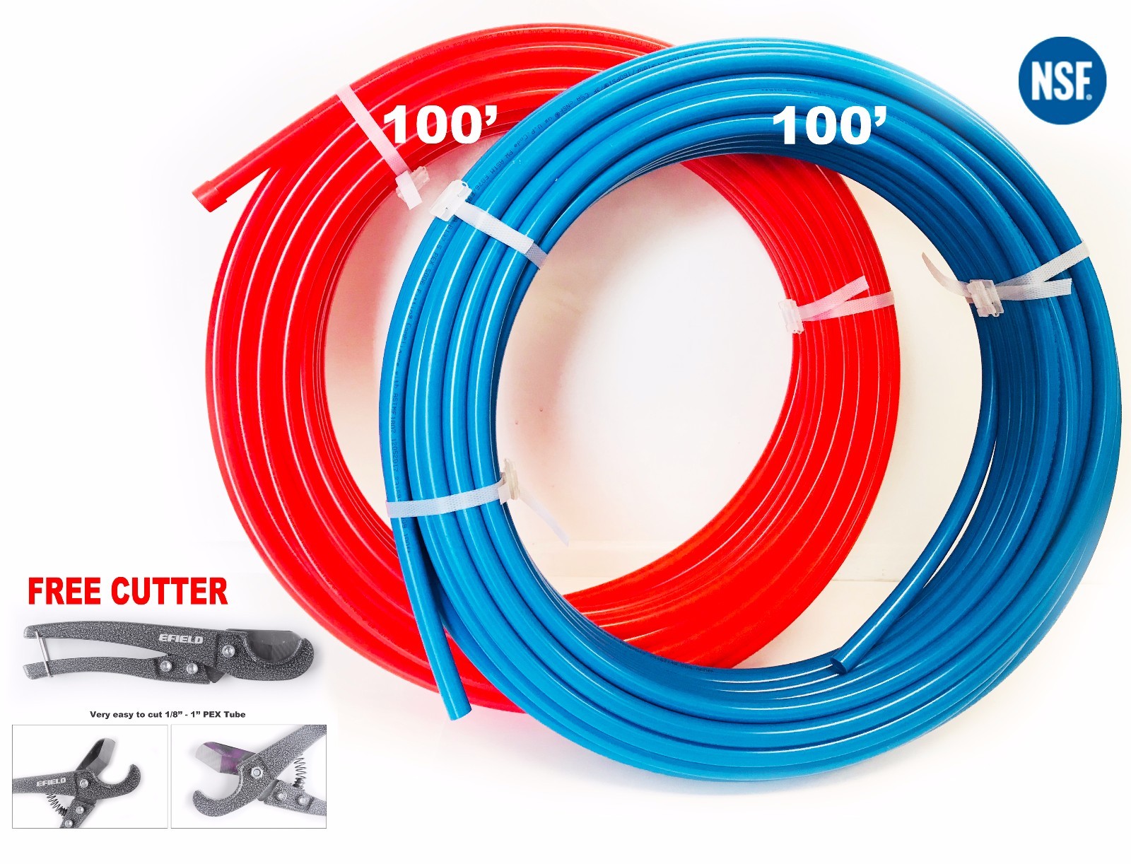 EFIELD 2 Rolls 1/2″ x 100Ft(200FT) PEX Pipe/Tubing Red &Blue Combo & Free Cutter