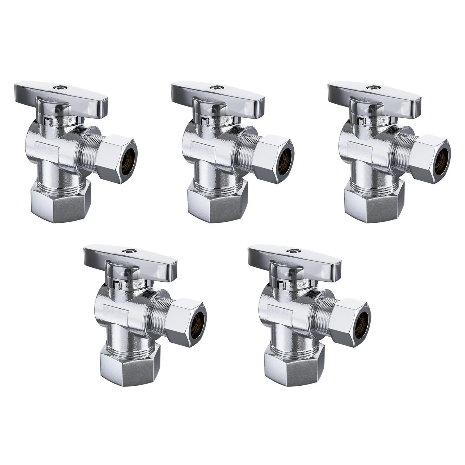 5 Pack Angle Stop Valve, 1/2 in. NOM Compression x 3/8 in. OD Compression Shut O