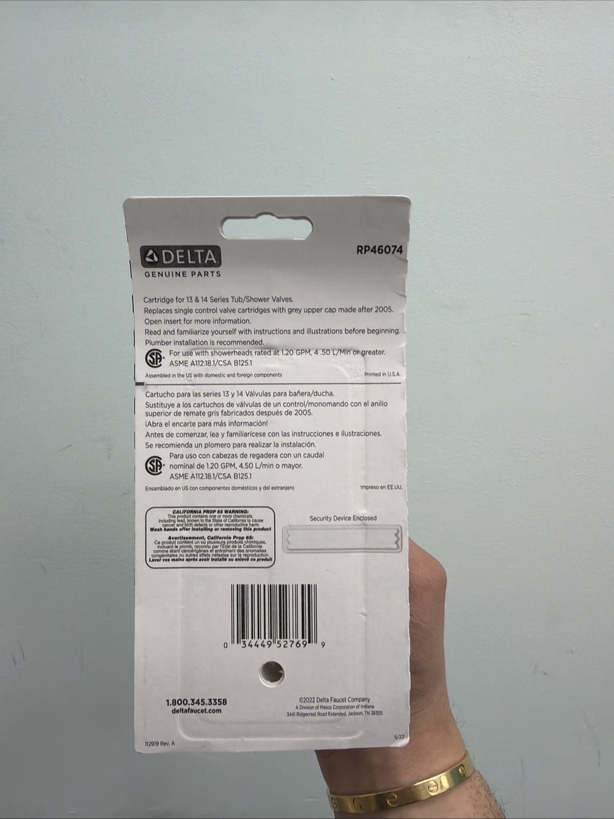 Delta RP46074 Cartridge for 13 & 14 Series Tub/Shower Valves *NEW* *SEALED*