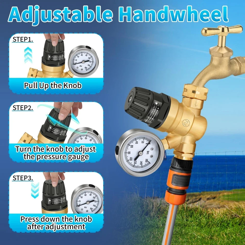 Boltigen RV Water Pressure Regulator with Gauge, Adjustable Handle Water Pressur