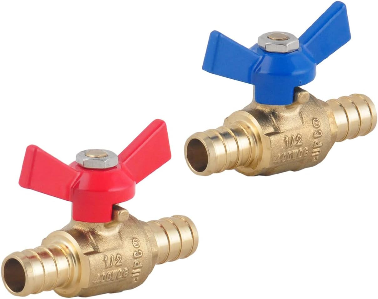 Full Port Water Stop Shut Off, 1/2” PEX Brass Ball Valve, 1/4-Turn Handle, PEX