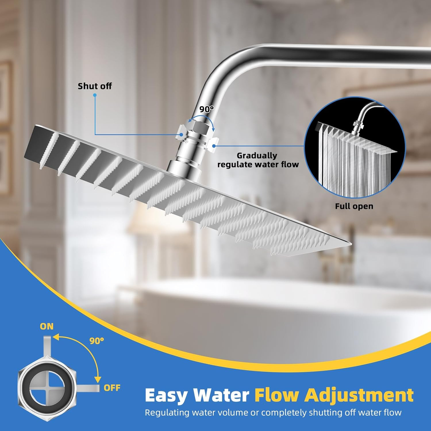 Hibbent All Metal 1 Pack Shower Head Flow Control Valve, G1/2 Brass Shut-Off Val