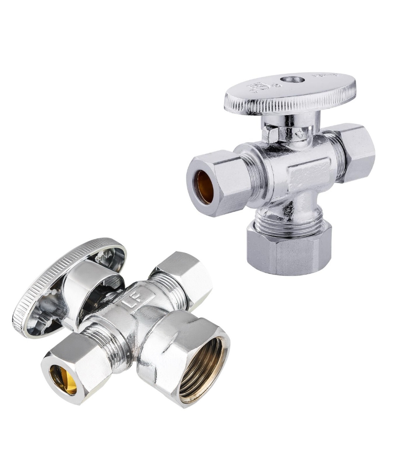 EFIELD 2 PCS 1/4-Turn Dual Angle Stop Valve 1/2″ Fip Inlet x 3/8″ x3/8 Compress