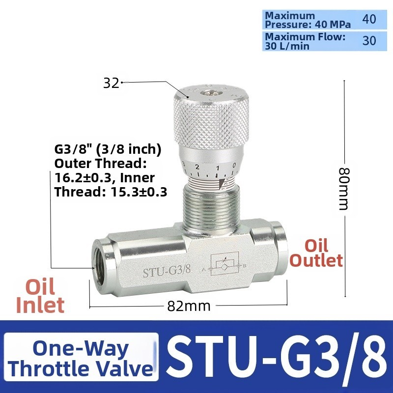 One Way Joint Hydraulic Flow Control Valve 1 4 Inch NPT 46 GPM Carbon Steel