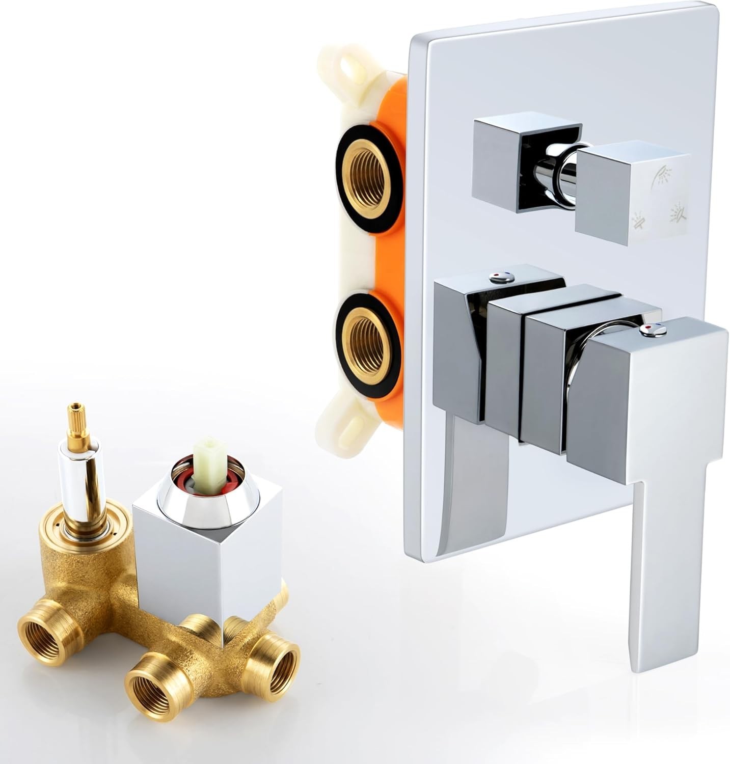 Shower Valve Kit Polished Chrome 3-Way Shower Mixing Valve Wall Mount 3 Funct…