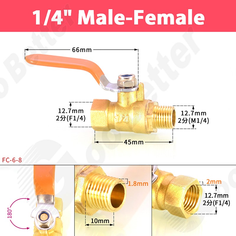 Brass Lever Ball Valve 1/4″ 3/8″ 1/2″ 3/4″ BSP Male & Female Thread Full Flow