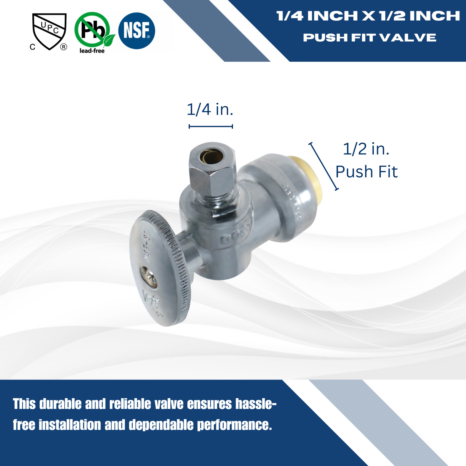 5 Pcs 1/4″ OD Compression x 1/2″ Push Fit Angle Valve. 1/4-Turn, Metal Handle