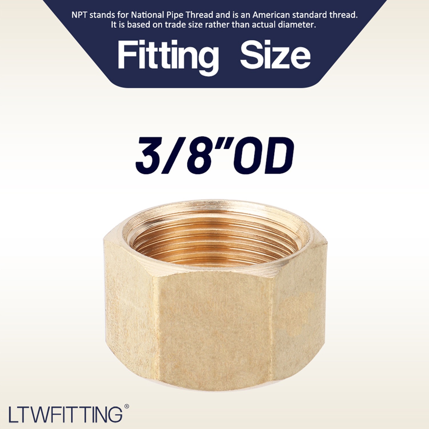 LTWFITTING 3/8-Inch Brass Compression Cap Stop Valve Cap, Fittings 60 pack