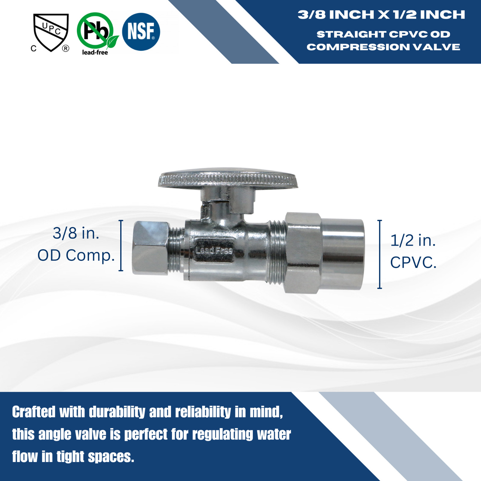 (20) 1/4 TURN STRAIGHT STOP VALVE COMPRESSION 3/8″ OD X 1/2″ CPVC (LEAD FREE)