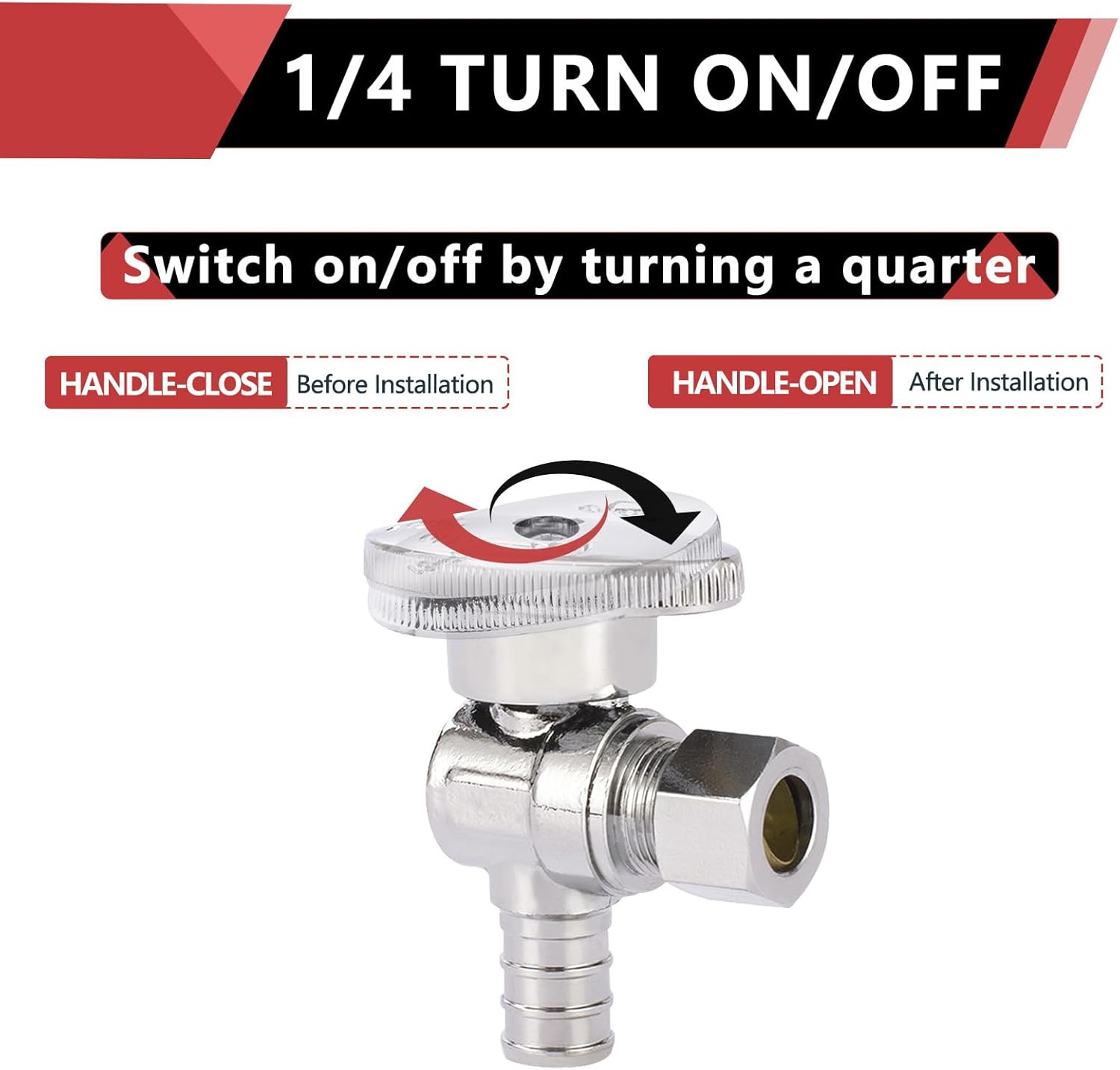 10-Pack Shut off Valve 1/4 Turn Angle Stop Valve 3/8″ OD Compression X 1/2″ Pex
