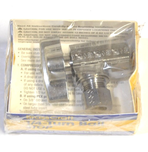 Brass Craft Push Connect 1/4-Turn Stop 1/2 In. Nom Comp x 3/8 in. O.D. Comp