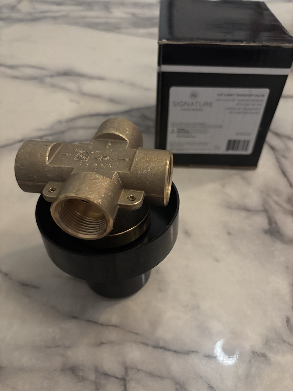 Signature Hardware SH6103 3/4 in Brass 6-Way Transfer Valve, Matte Black In-Wall