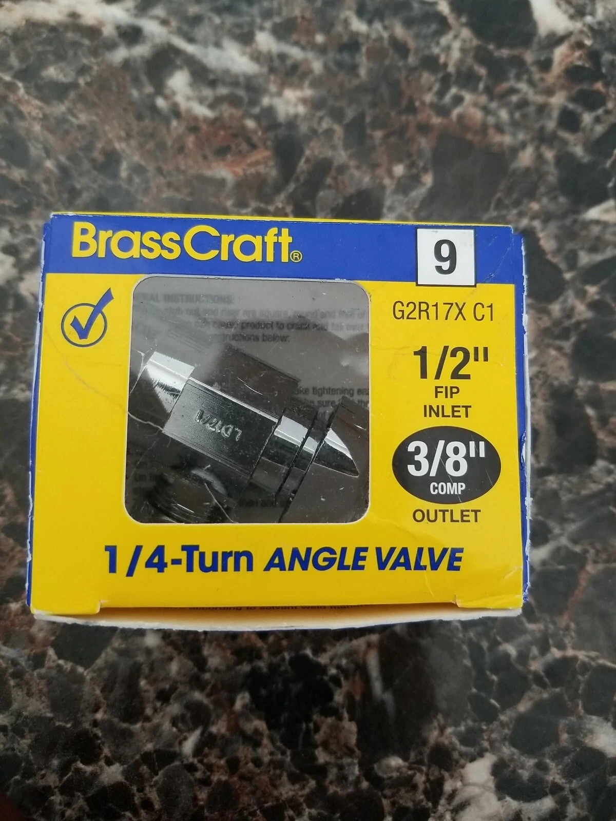 NEW BrassCraft 1/4 Turn Angle Valve 1/2 F.I.P Inlet – 3/8 Comp Outlet G2R17X C1