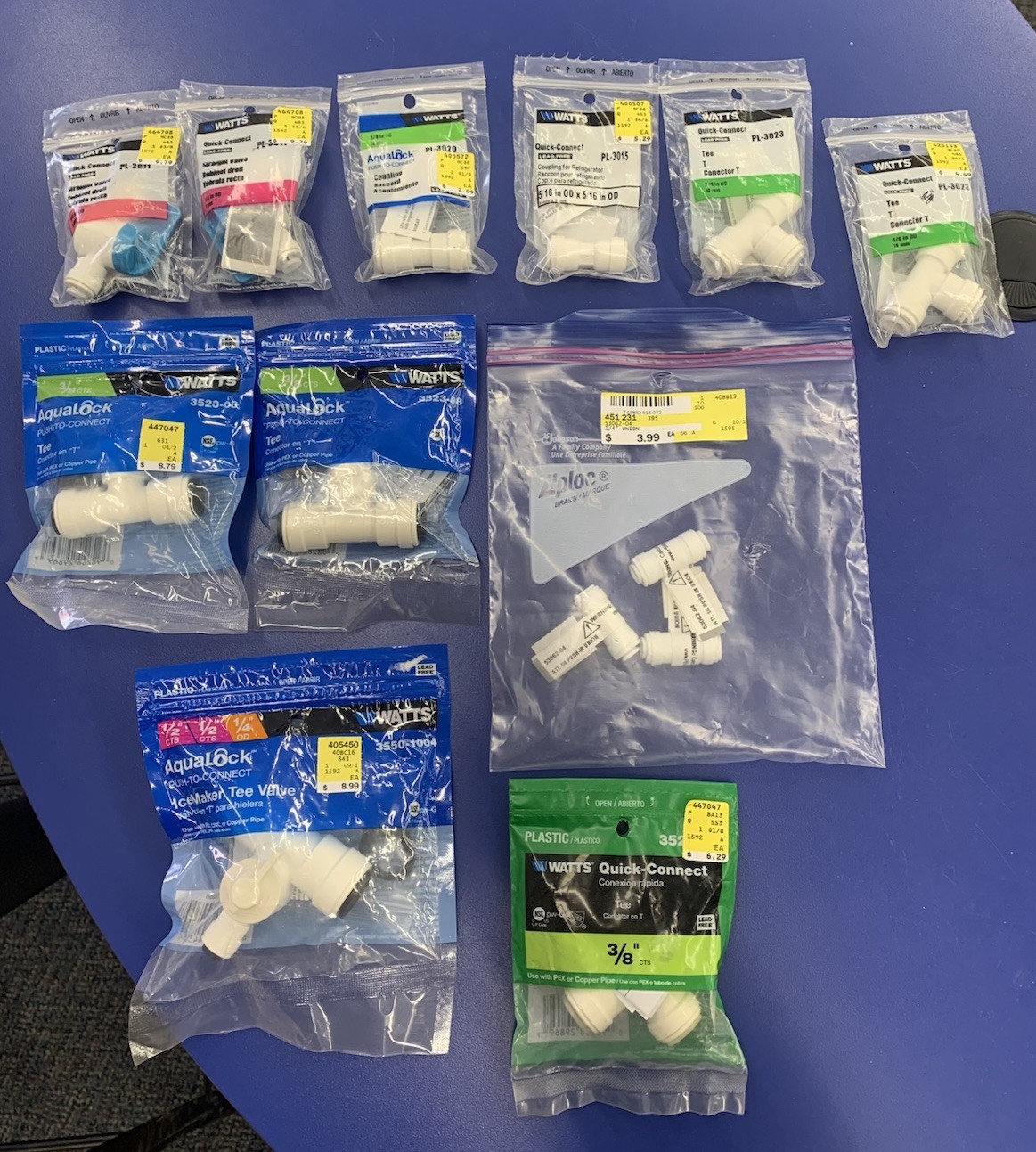 Assortment Of Watts Quick-Connect Plumbing Fittings