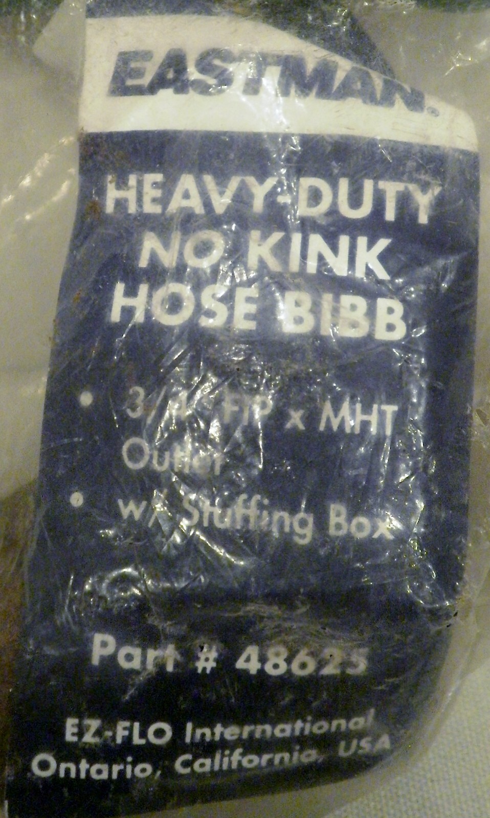 Eastman Heavy Duty No Kink Hose Bibb ¾” FIP x MHT Outlet w Stuffing Box 48625