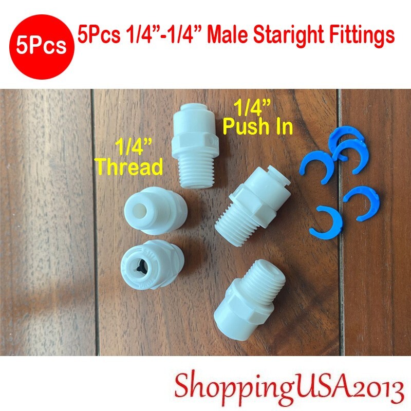 5piece 1/4-1/4 Thread Male Straight Connect Fitting Quick Connect Push In RO