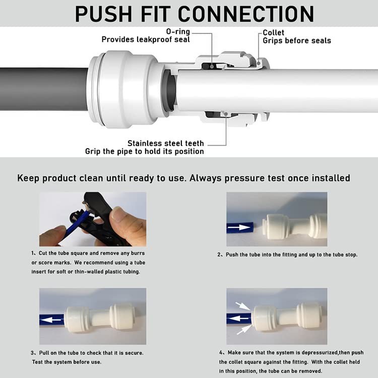 1/4″ Tube to 3/8″ Tube push fit elbow quick connect for RO water system 10, L…