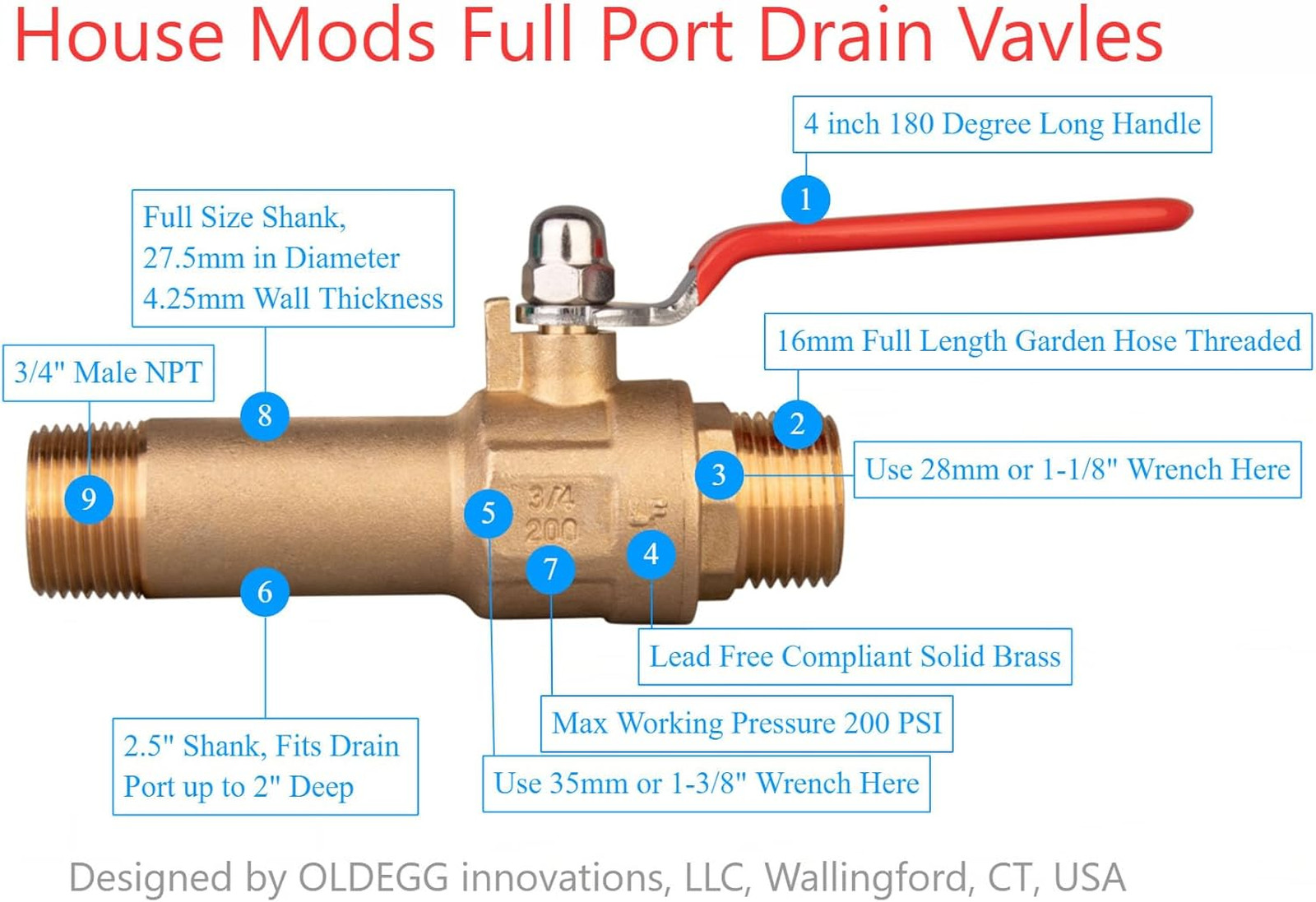 HMP012 Full Port Water Heater Straight Drain Valve(LF Compliant Brass, 3/4