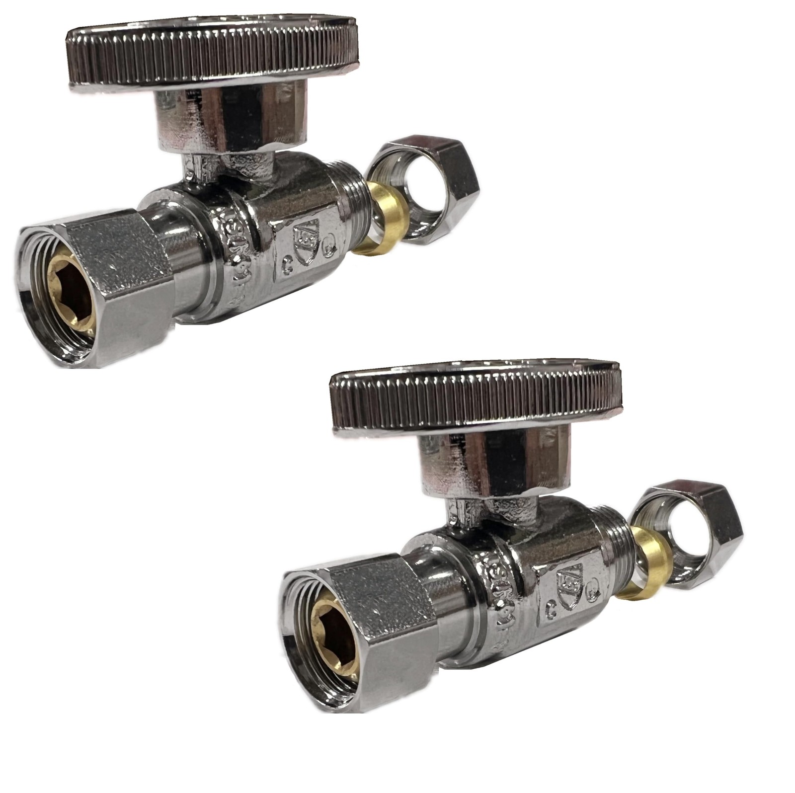 Straight Angle Stop Valve Female To Male Compression Brass 3/8×3/8 Inch 2 PCS