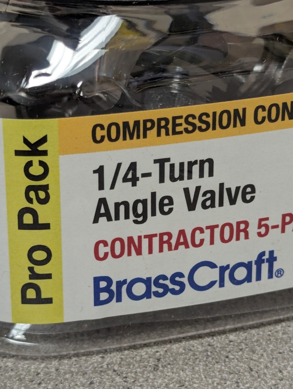 5-Pk BrassCraft 1/4-Turn Angle Valve – 1/2 in. Comp Inlet x 3/8 in. Comp Outlet