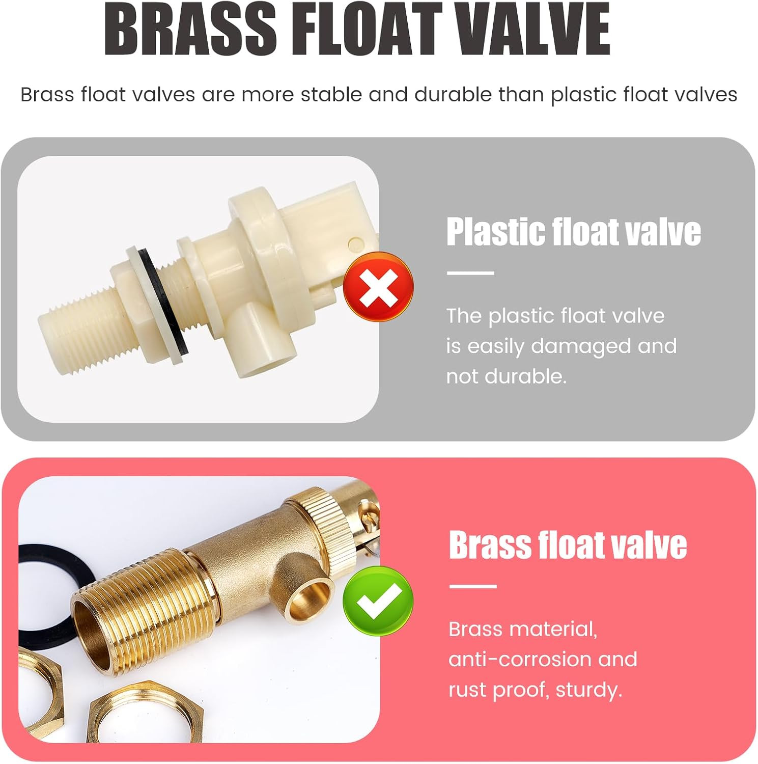 3/4 Inch Float Valve, Brass Water Float Valve for Water Tank, Float Ball Valve w