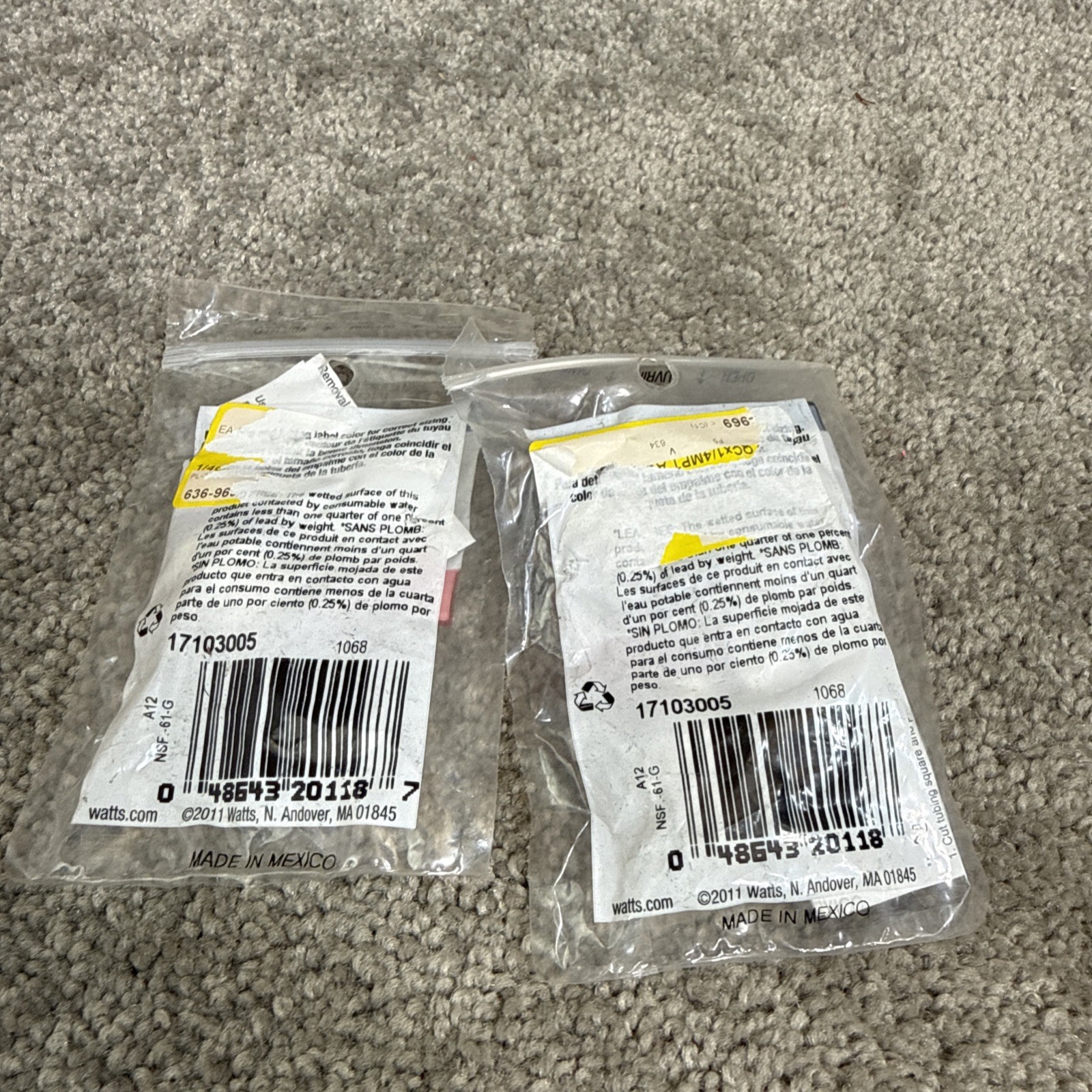 PL-3005 Male Adapter 1/4 x 1/4 MPT Watts Quick Connect Push It Fitting Lot Of 2