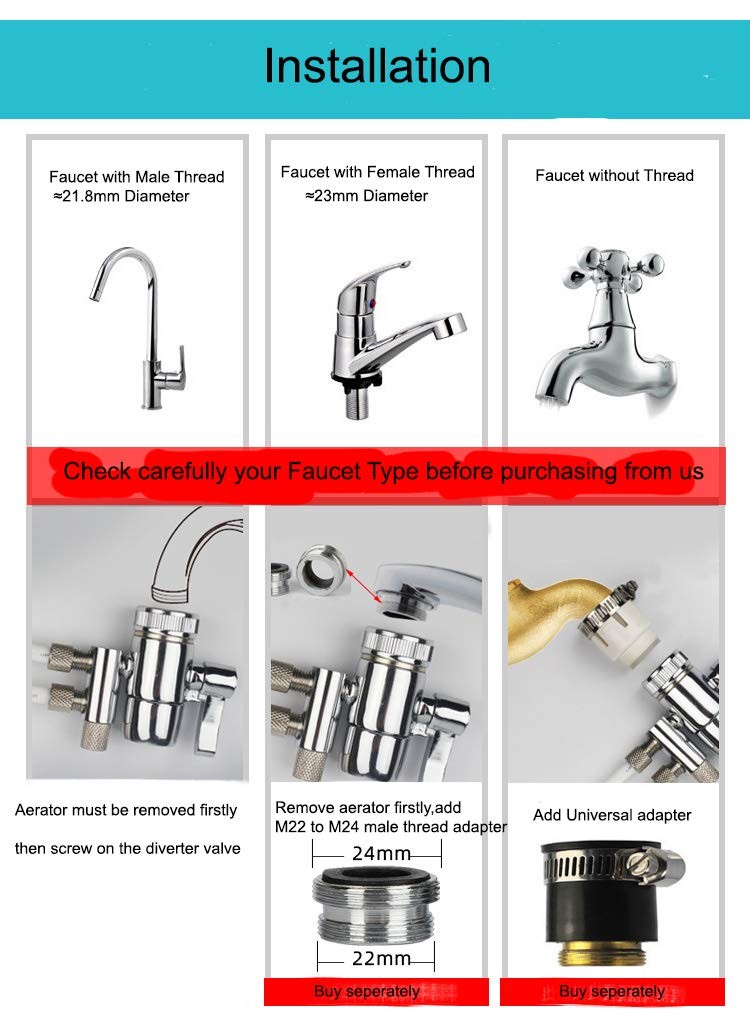 2 Way Kitchen Faucet Diverter Valve/Splitter with Female M22(≈22mm) Thread and 1