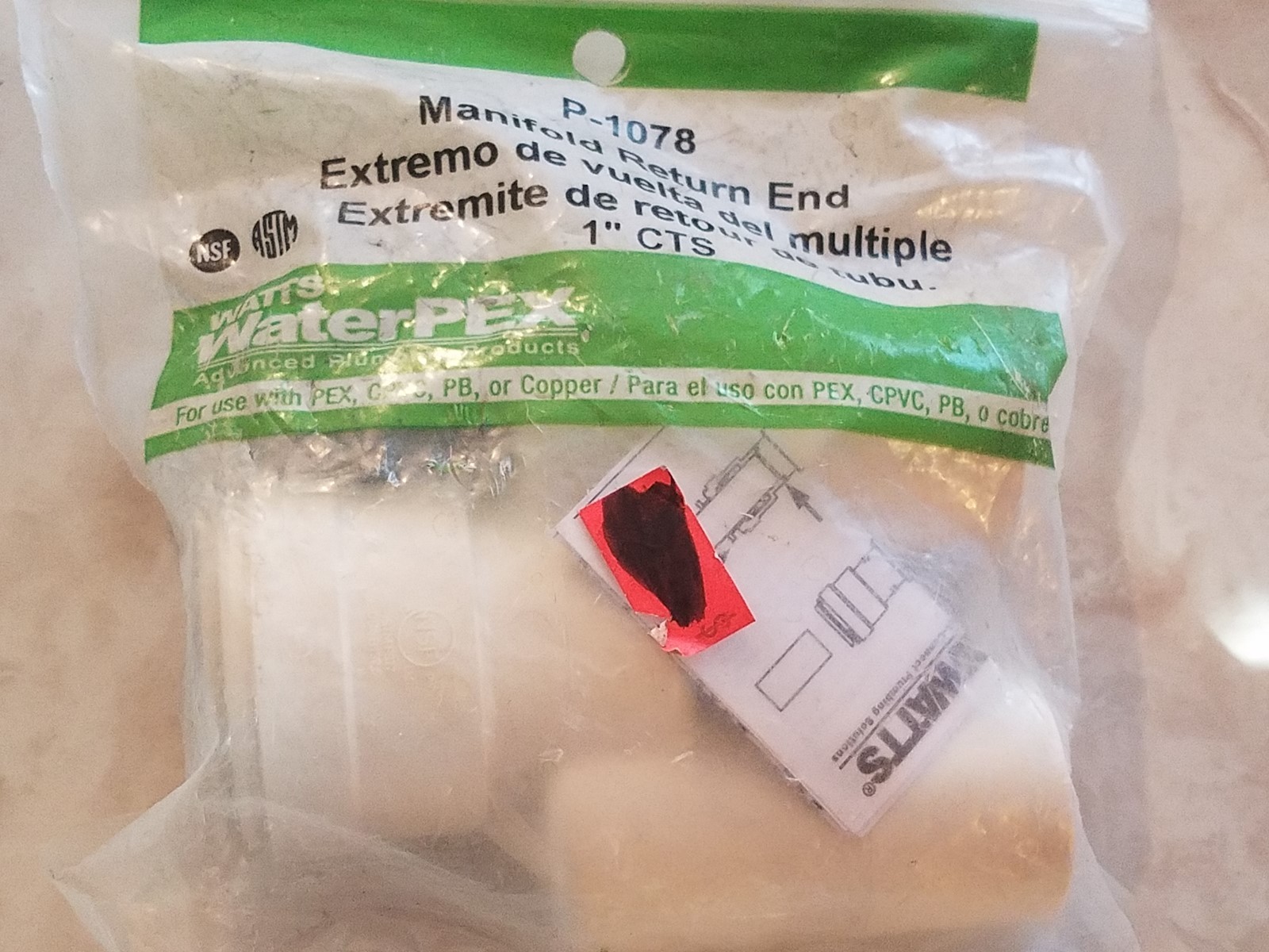 Watts WaterPEX P-1078 1″ CTS Manifold Return End, FREE SHIPPING NEW