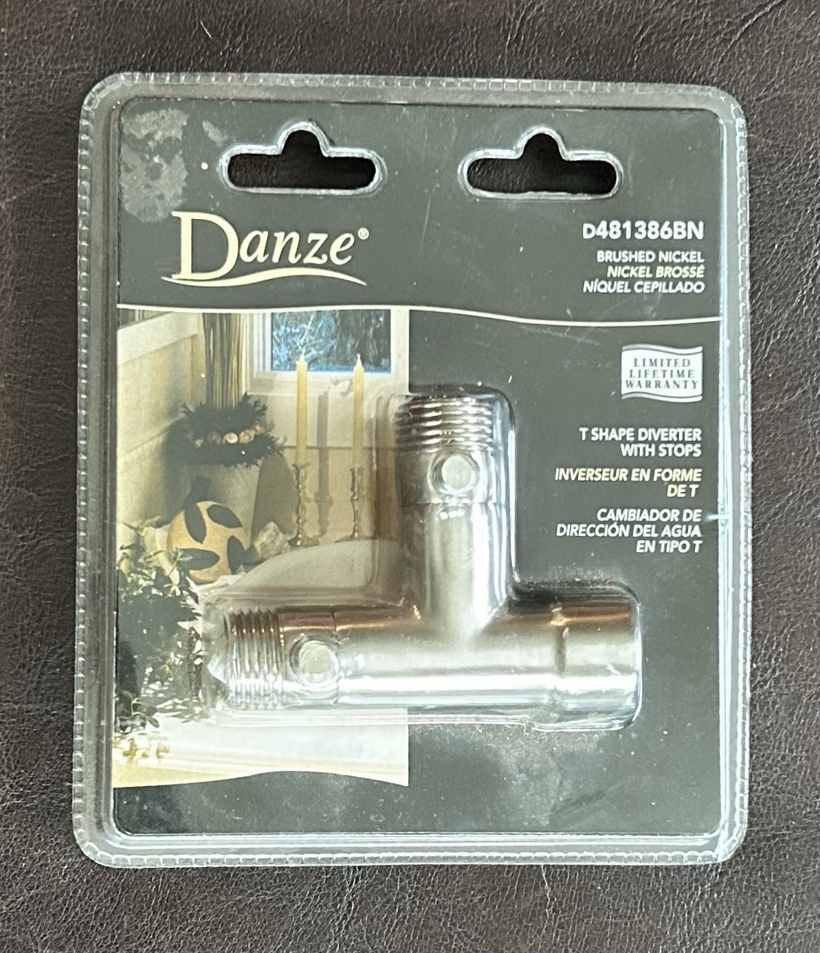 Danze 3 Way Shower Diverter Valve with Stops T-Shape Adapter BRUSHED NICKEL New
