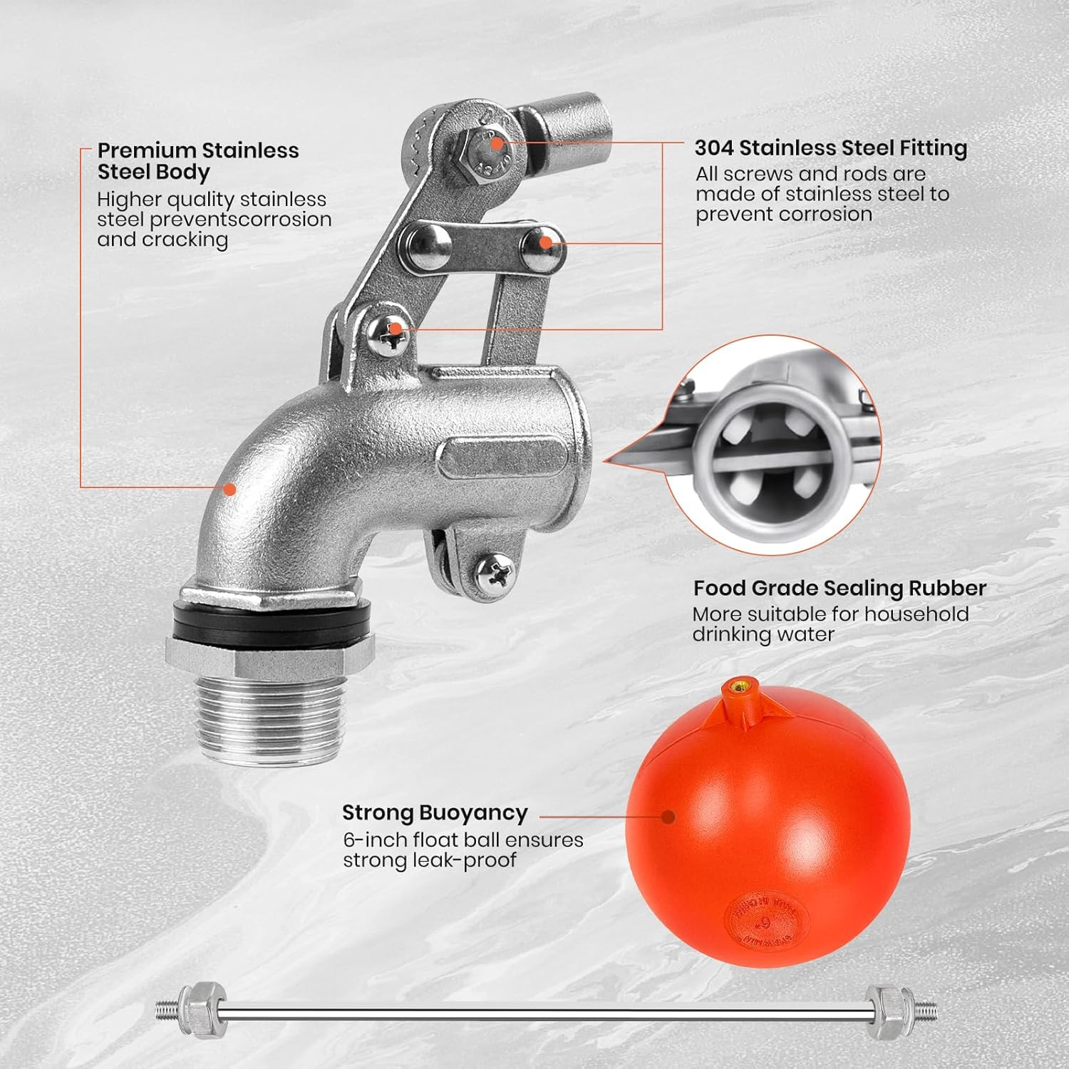 3/4 Inch Stainless Steel Float Valve for Water Tank, Heavy-Duty Design
