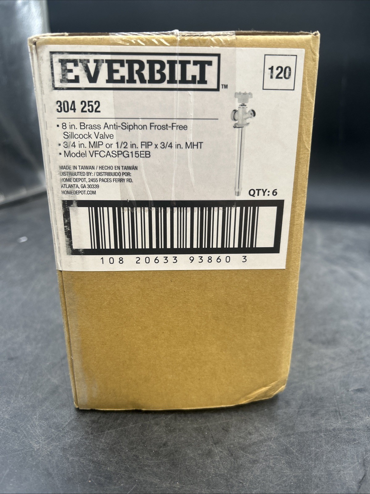 Lot of 6 Everbilt 1/2 in x 8 in Brass Anti-Siphon Frost Free Sillcock Valve