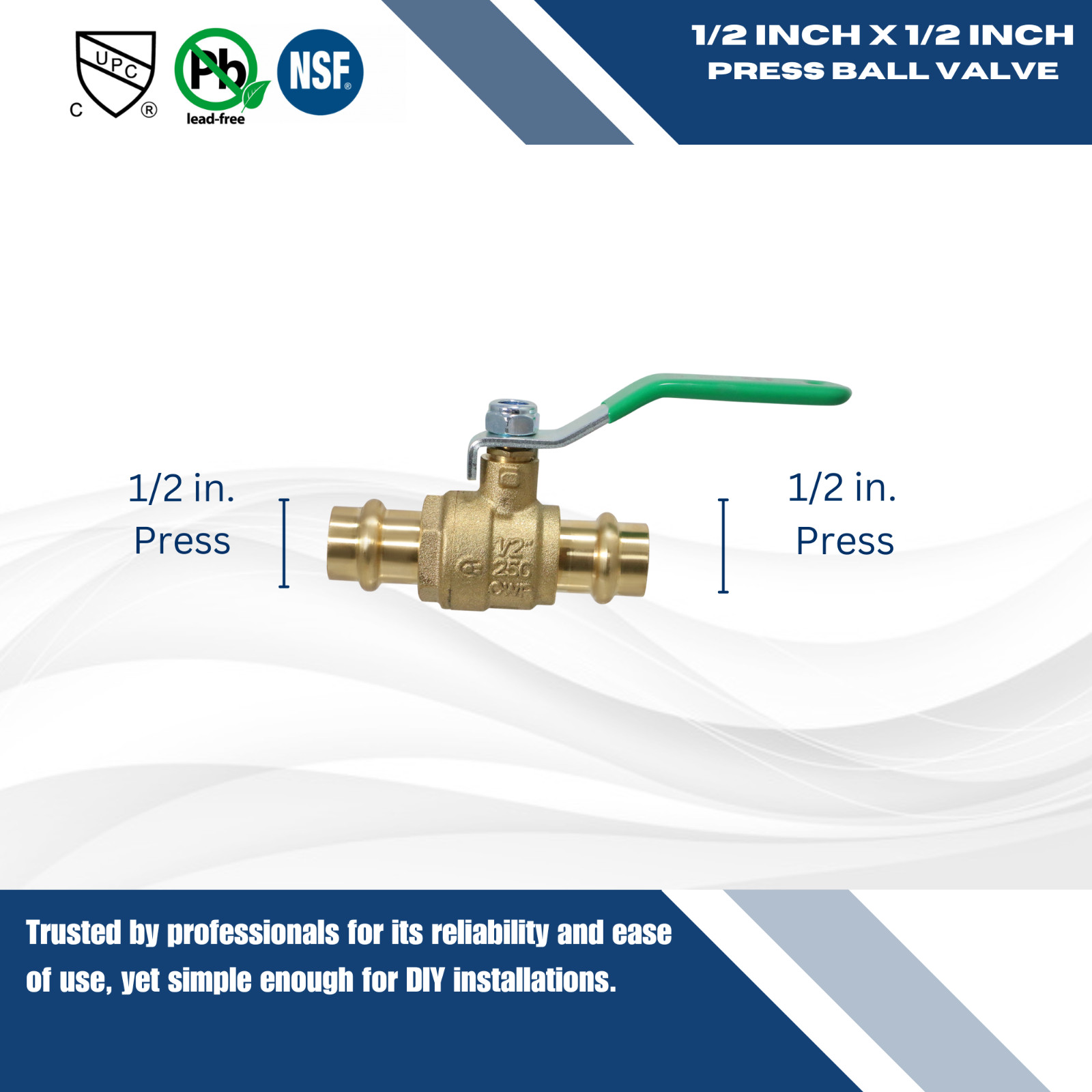 1 Piece 1/2″ Propress Ball Valve, Lead Free Brass, Full Port