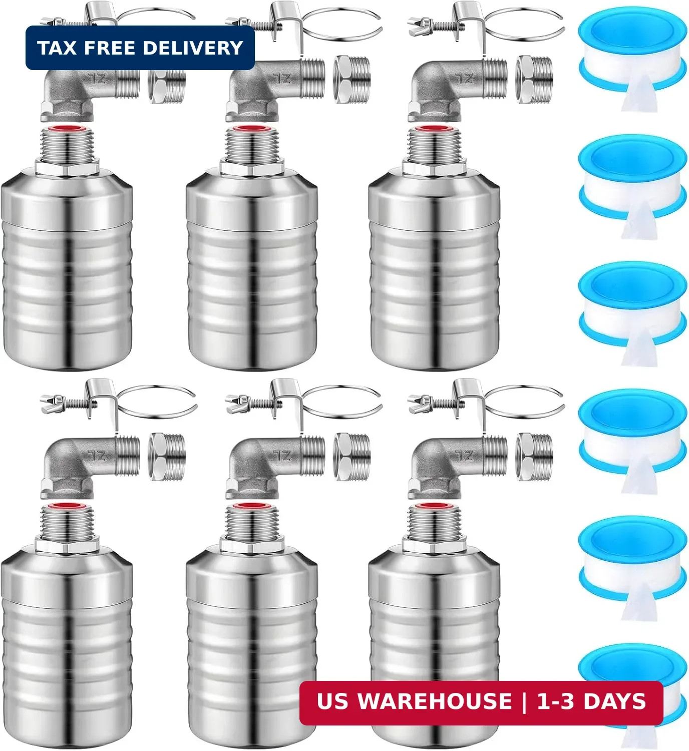 MorningRo 6 Pack Water Float Valve 1/2″ to 3/4” Auto Shut off Water Tank Float