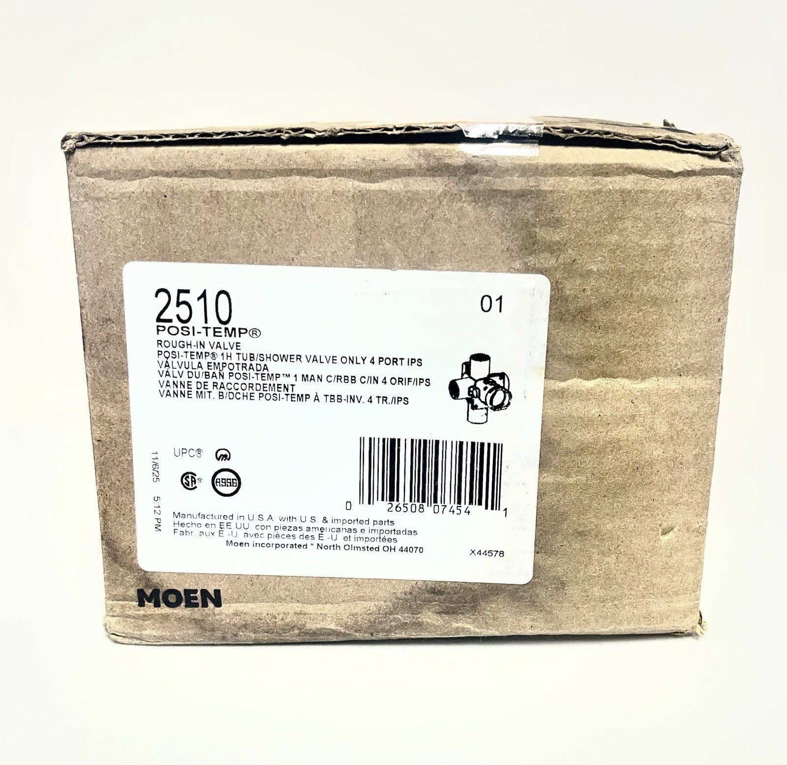 MOEN 2510 POSI-TEMP Rough-In Valvetub/Shower Valve Only 4 Port 1/2in” IPS