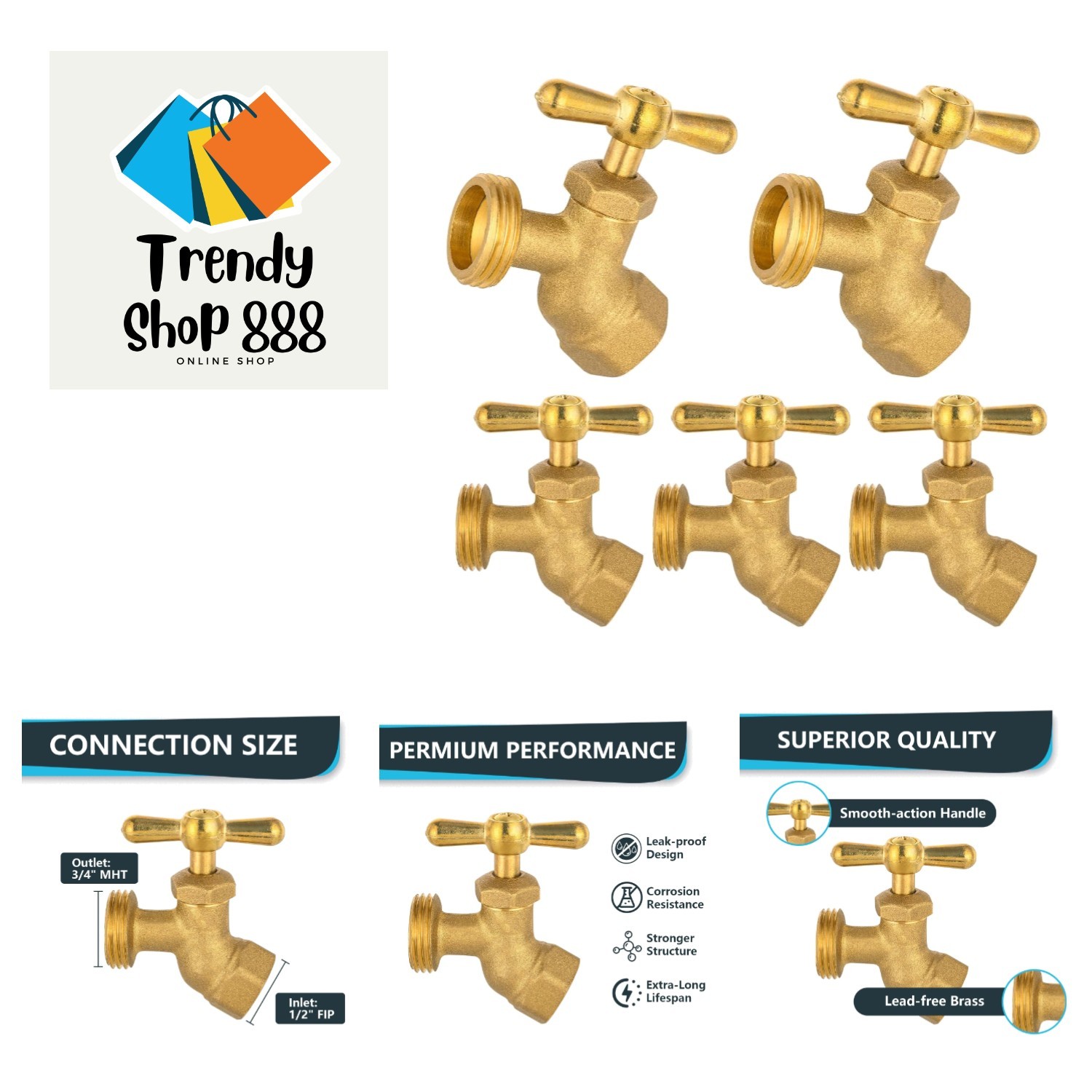 5 Pcs Hose Bibb Valve, 1/2″ FIP x 3/4″ MHT Brass No-Kink Plumbing Fitting, fo…