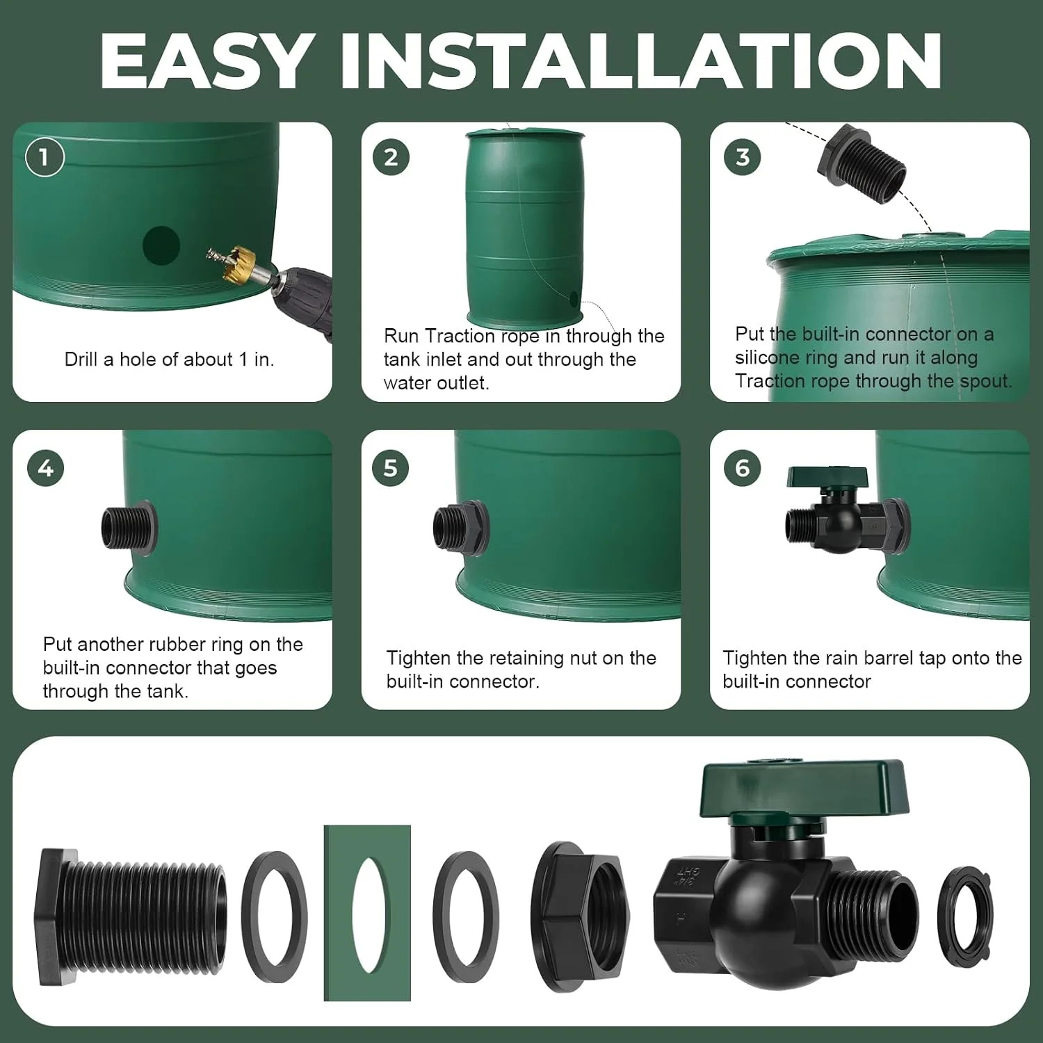 Rain Barrel Spigot Kit 3/4″ GHT Garden Diverter with Bulkhead Fittings Garden Ho