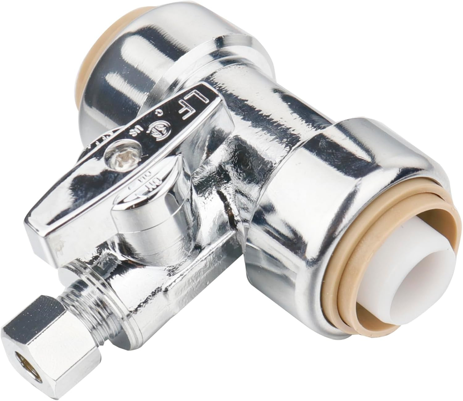 Tee Stop Valve 3/4 Ptc X 3/4 Ptc X 1/4 Inch Compression,Push to Connect Brass Pl