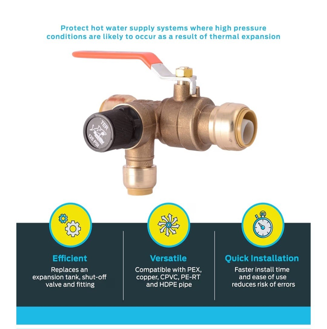 SharkBite 3/4 Inch Thermal Expansions Relief Ball Valve, Push to Connect Brass