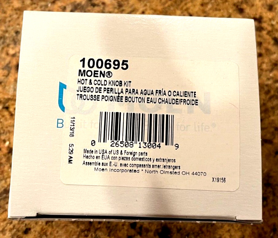 Moen 100695 Knob Kit Hot & Cold Plastic Crystal Faucet Part Sink Handle Set NEW