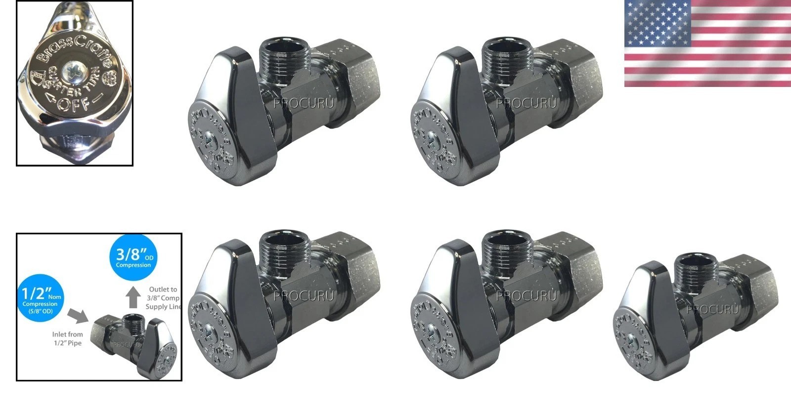 Angle Stop Valve Set – 4PCS Chrome Brass Valves with 1/4-Turn Mechanism