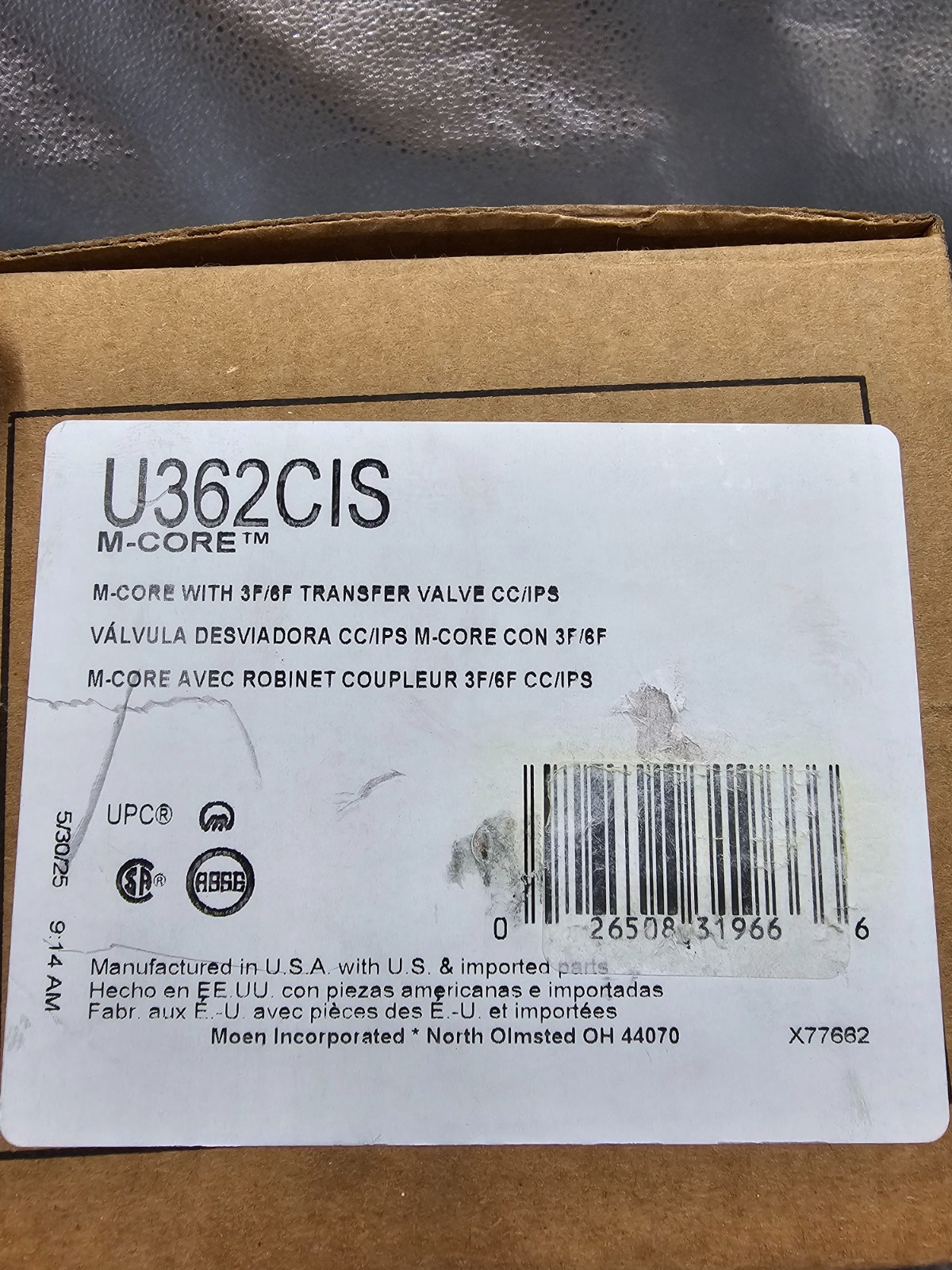 MOEN U362CIS M-Core With 3F/6F Transfer Valve 1/2″ CC/IPS Connection