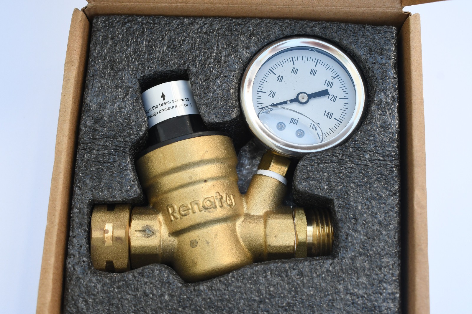 Renator M11-0660R RV Water Pressure Regulator Valve w/Gauge Lead Free Brass New
