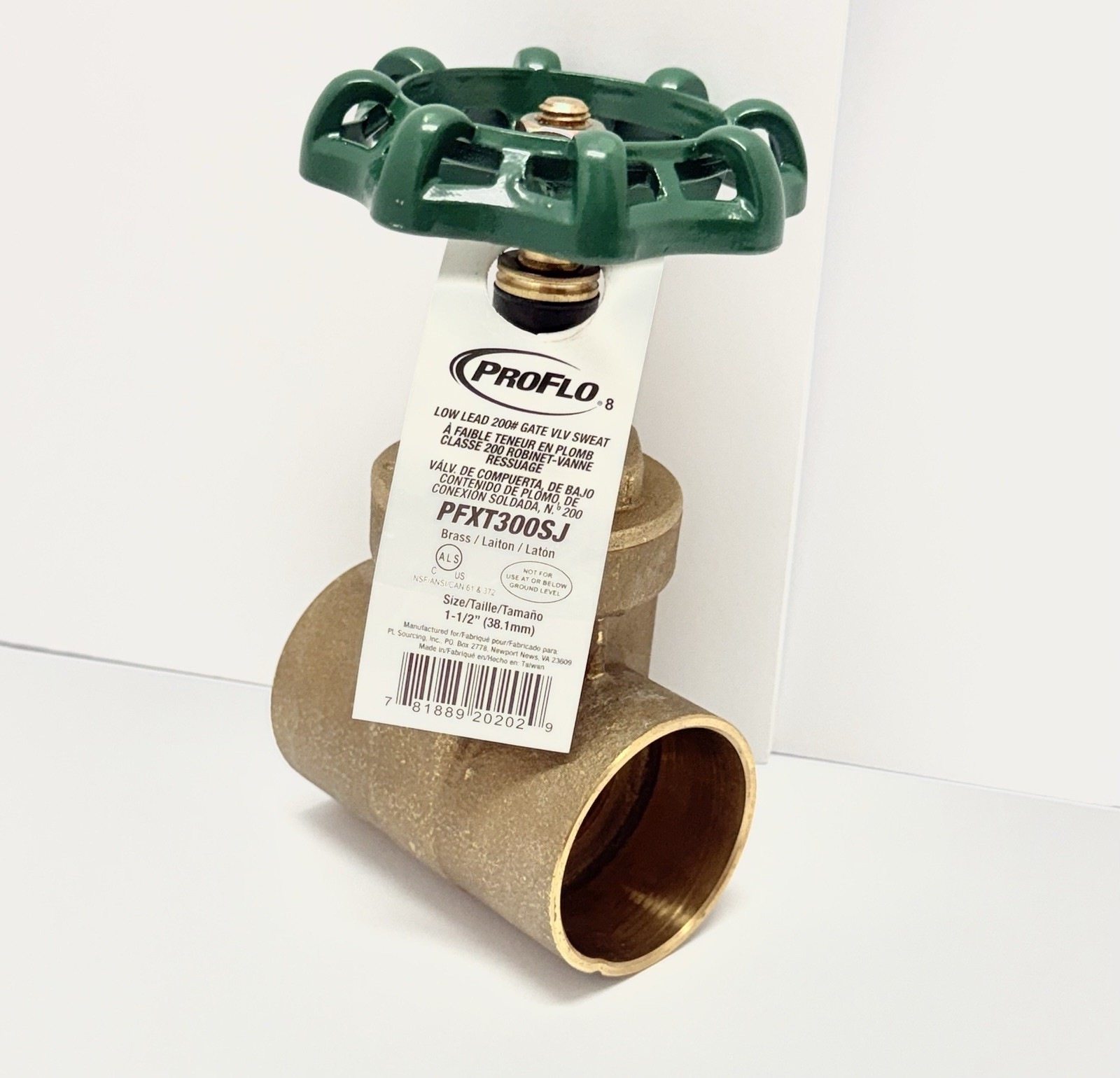 PROFLO PFXT300SJ 1-1/2” Low Lead Brass Gate Valve Sweat x Sweat Class 200
