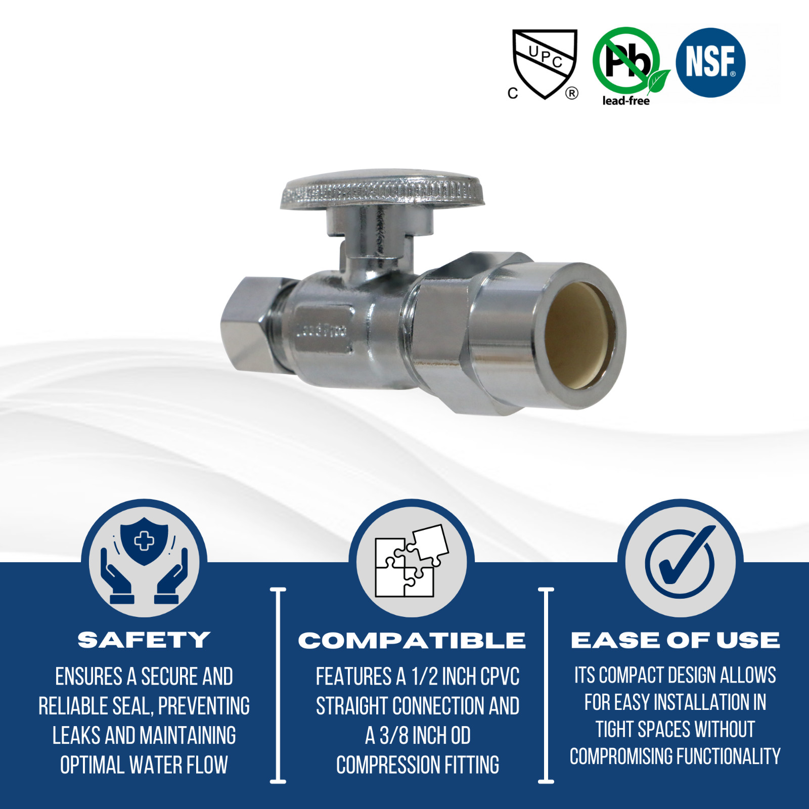 (20) 1/4 TURN STRAIGHT STOP VALVE COMPRESSION 3/8″ OD X 1/2″ CPVC (LEAD FREE)