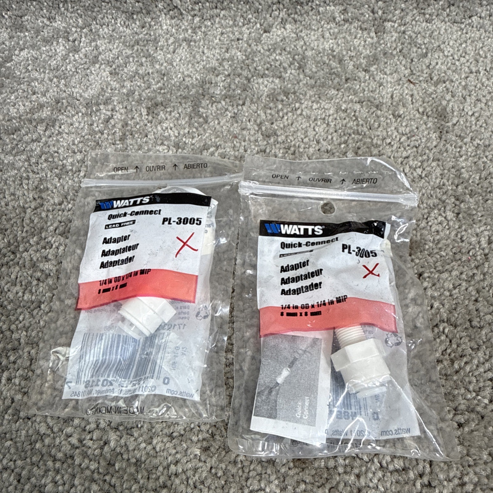 PL-3005 Male Adapter 1/4 x 1/4 MPT Watts Quick Connect Push It Fitting Lot Of 2