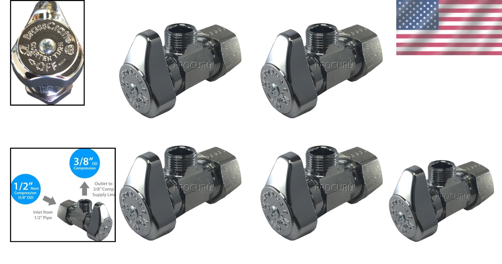 G2CR19L1X 1/2-in x 3/8-in Chrome Angle Stop Valve 4-Pack